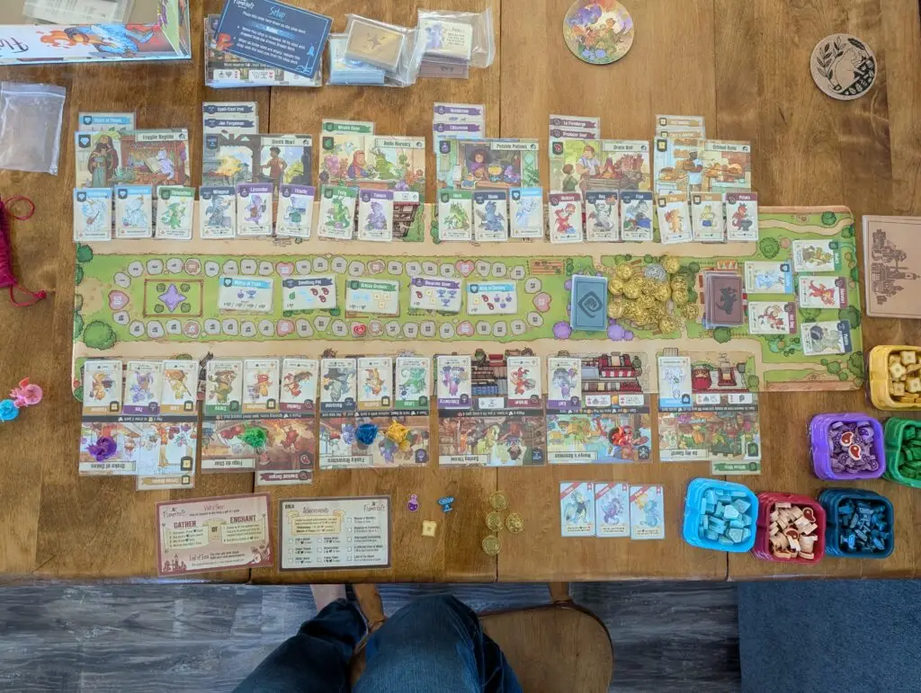 Over head view of Flamecraft board game on table